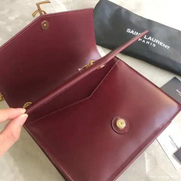 Tony Luxuries MEDIUM YSL BURGUNDY LEATHER BAG CHAIN IN SULPICE 0627